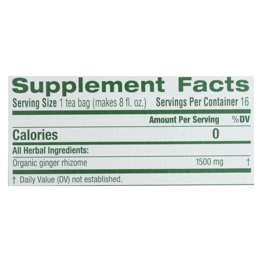Organic Ginger Herbal Tea, 16 Bags, Case of 6