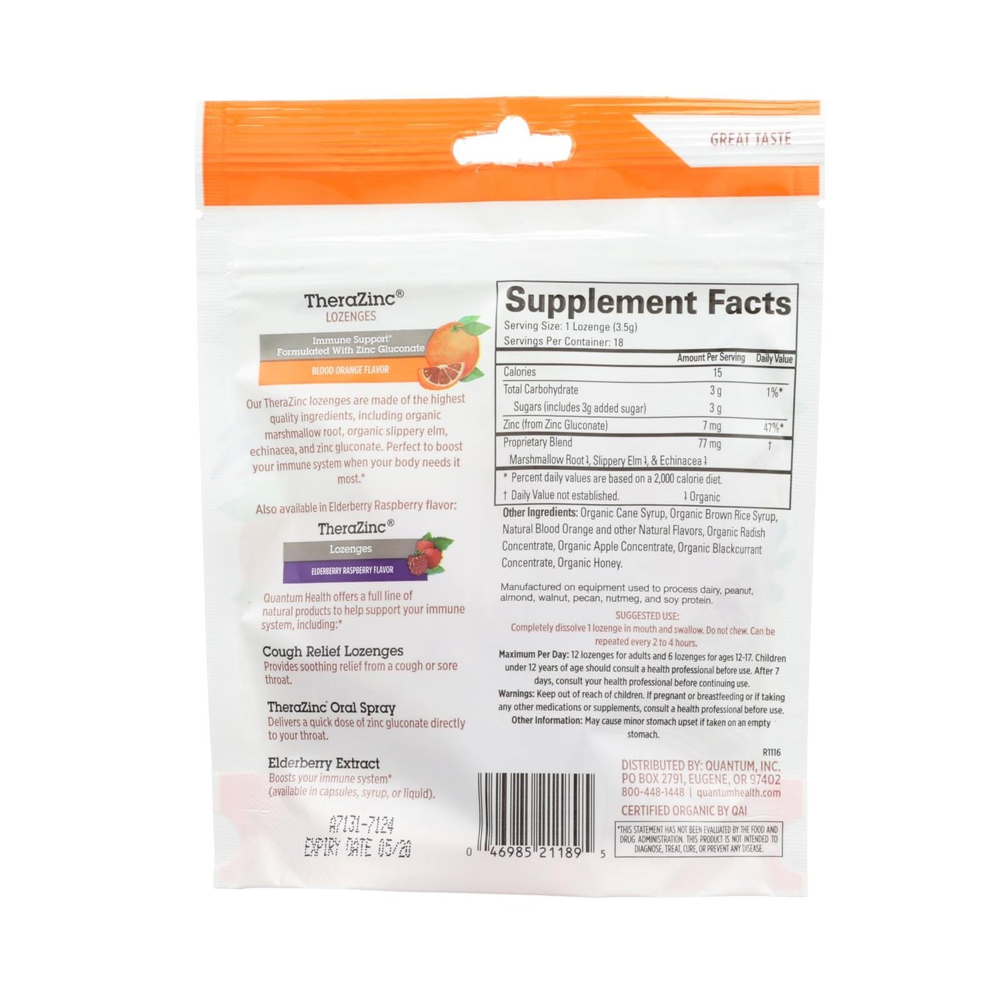 Thera Zinc Lozenges - Blood Orange - 18 Count