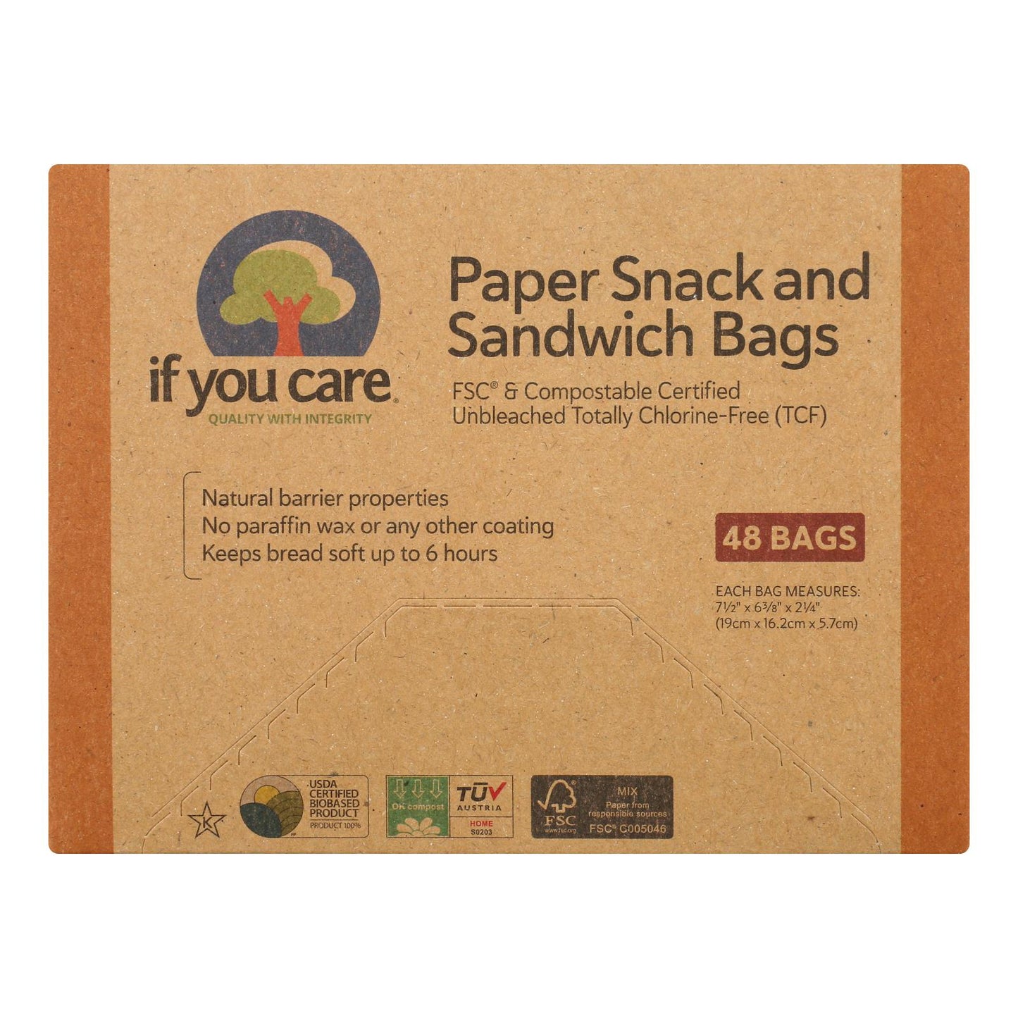 If You Care Unbleached Snack & Sandwich Bags, 48ct, 12pk