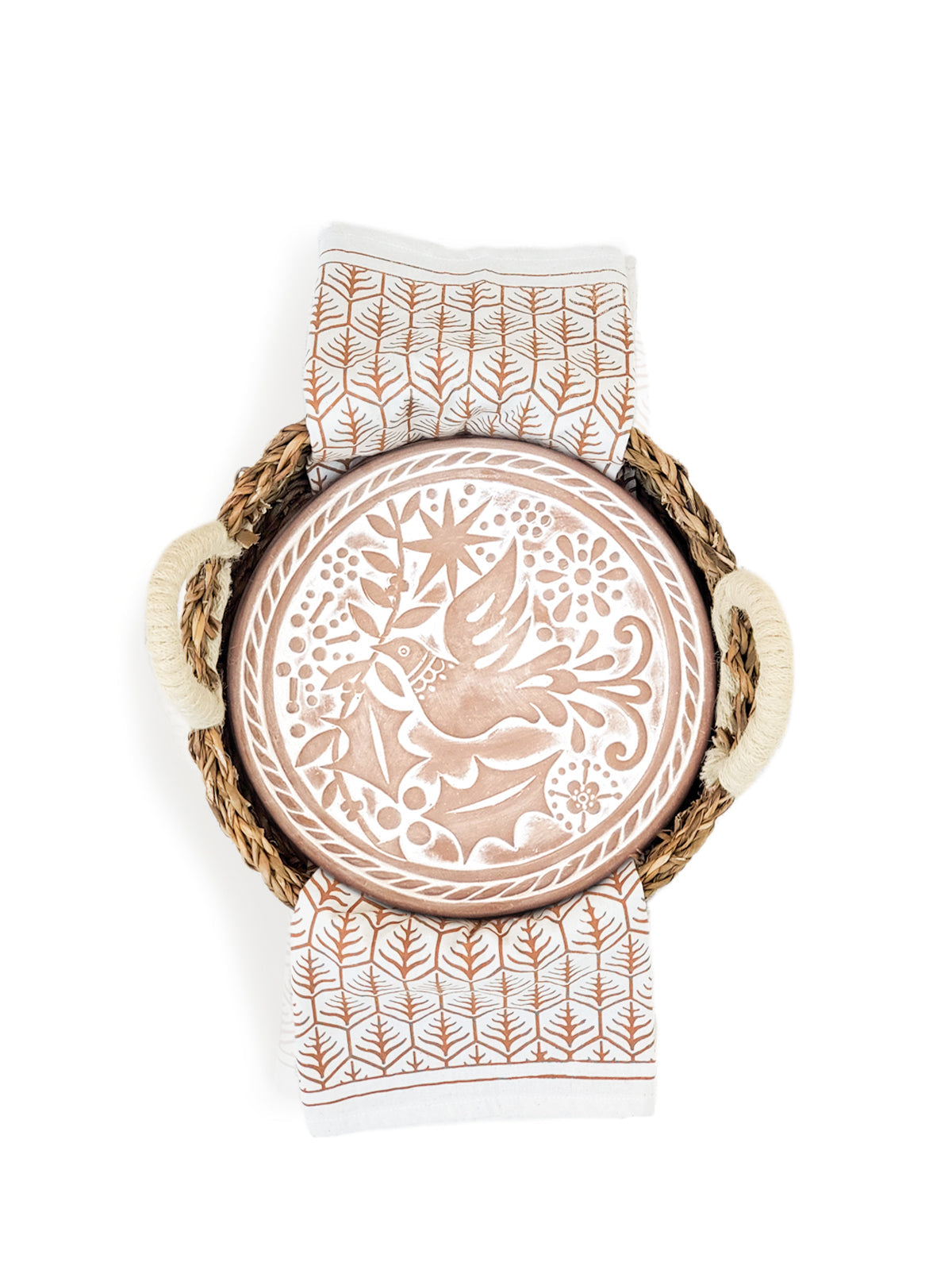 KORISSA Bread Warmer & Basket Gift Set with Tea Towel - Bird Round