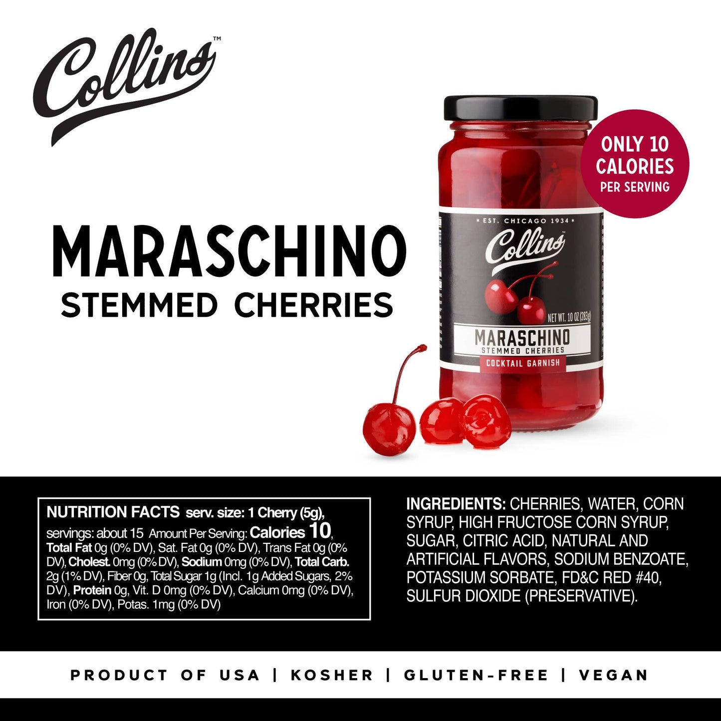 Stemmed Maraschino Cherries Cocktail Garnish 10 oz