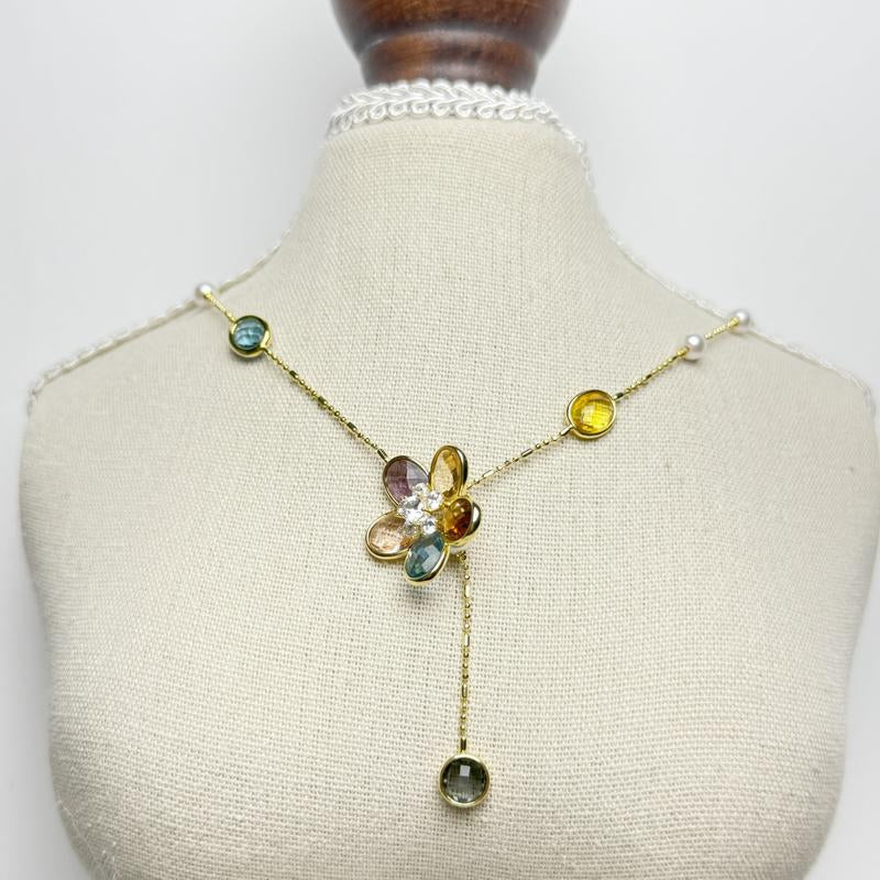 Swyii Elegant Floral Adjustable Pendant Multi Station Necklace for Women for Party, Flower Pendant, Trendy All-Match Luxury Jewelry for Gift, Mother’S Day