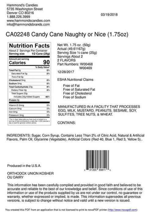 Jumbo Candy Cane - "Naughty or Nice" Surprise Flavor -1.75oz