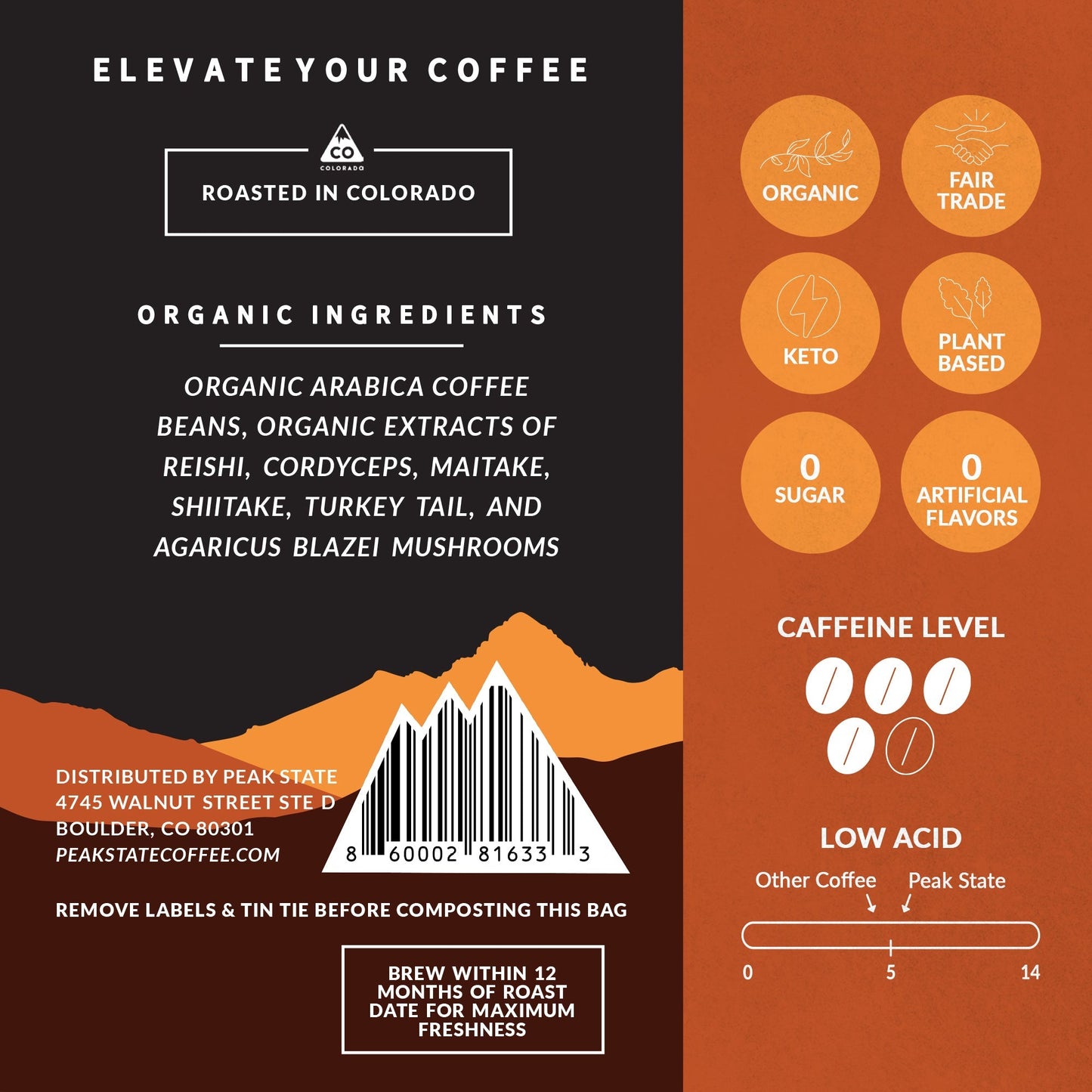 Peak State Coffee IMMUNITY BOOST Medium Roast - Three Pack (3 x 12 oz Bags)