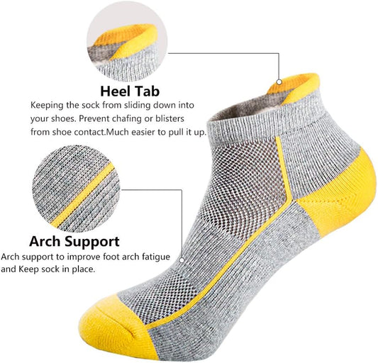 Mens Low Cut Ankle Athletic Socks Cotton Mesh Cushioned Running Ventilation Sports Tab Socks 5Pack