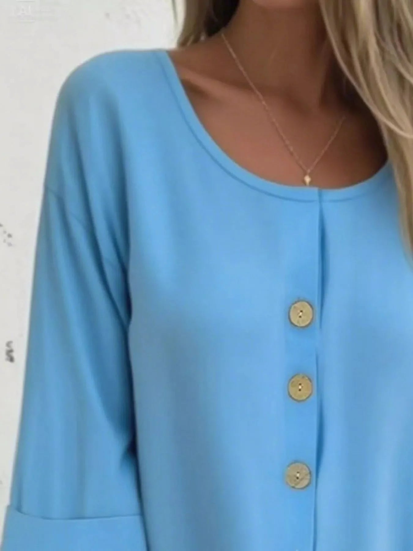 Button-Front 3/4 Sleeve Plus Size Casual Top