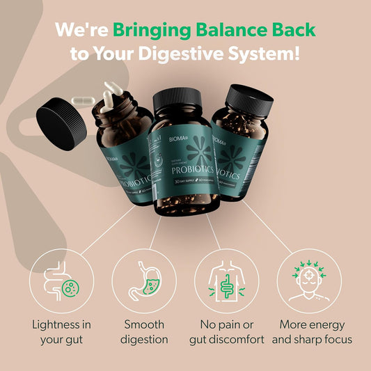 BIOMA Probiotic Gut Support - Vegan, Gluten Free, 60 Caps - Clearance Sale