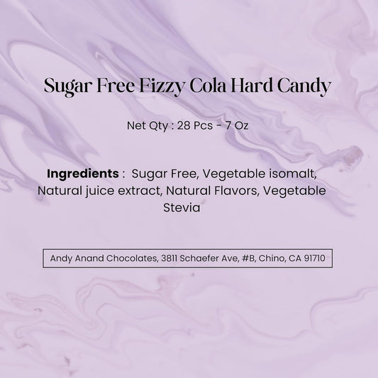 Andy Anand Chocolatier Sugar Free Fizzy Cola Hard Candy Boiled in Copper Kettle for Unique Taste - Naturally Flavored & Sweetened - Non-GMO, Gluten Free, Keto & Diabetic Friendly, Europe Special (28 Pcs - 7 Oz)