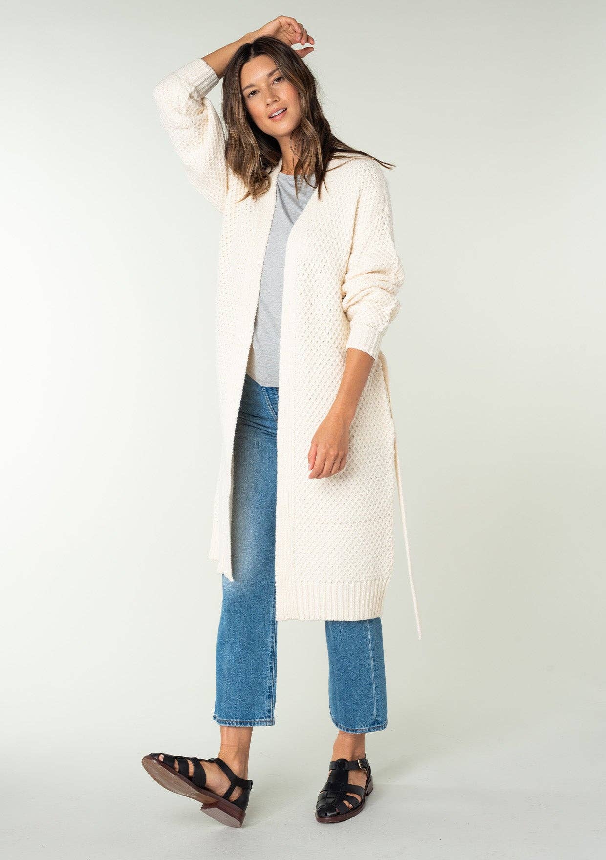 Lovestitch Long Sleeve Honeycomb Tie Front Cardigan