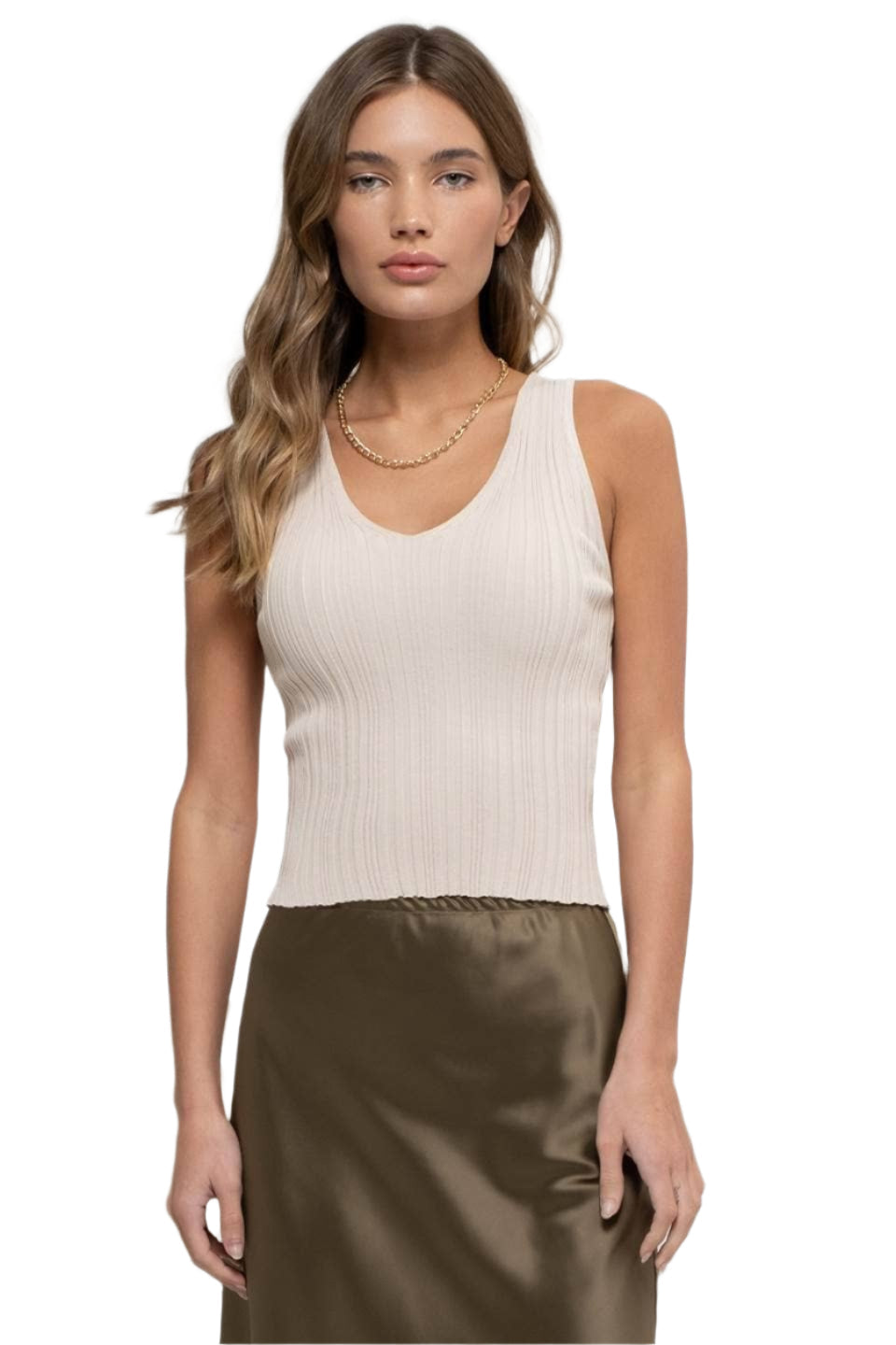 Sleeveless V Neck Sweater Knit Top