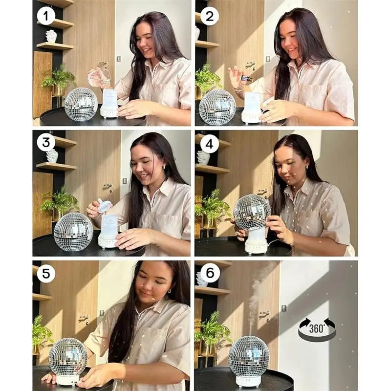 Creative Rotating Laser Ball Aromatherapy Machine Home Desktop Humidifier Diffuser Timer Mode 7 Color LED Rotating Light Humidif