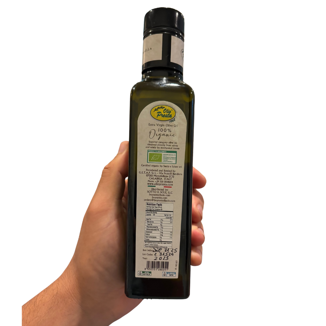 Olio Presta Olive Oil, Organic, Extra Virgin Olive Oil Glass Bottle - 12 bottles x 8.5 fl oz case