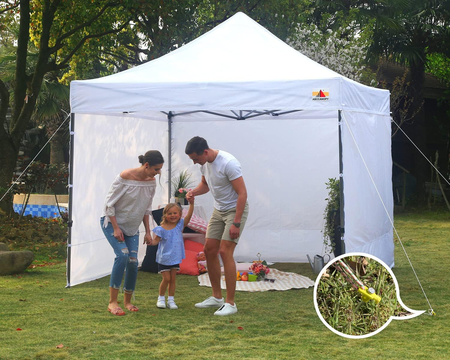 8 Inch Tent Stakes 10 Pcs Non-Rust Metal Ground Anchors, Heavy Duty Spikes with 4 Ropes for Outdoor Camping, Yellow