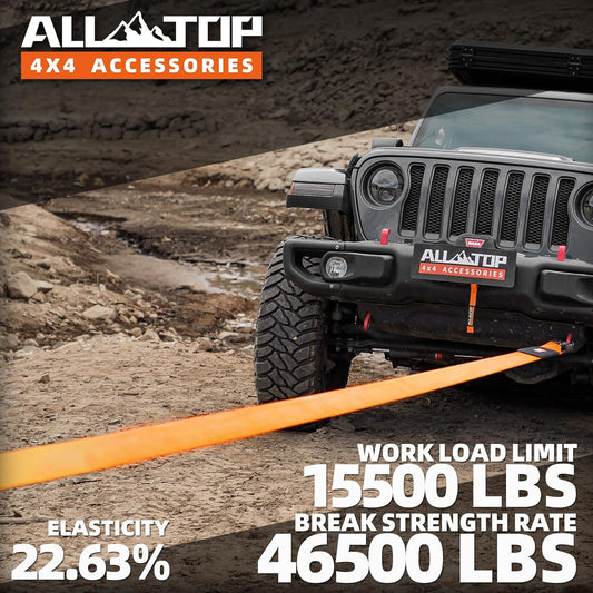 Recovery Snatch Strap, 4In X 30Ft - 46500Lbs, Extreme Duty 100% Nylon Kinetic Towing Recovery Strap with 22% Elongation & Reinforced Loops