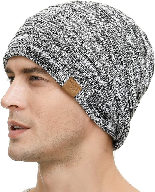 Slouchy Beanie for Men Winter Hats for Guys Cool Beanies Mens Lined Knit Warm Thick Skully Stocking Binie Hat Pairs
