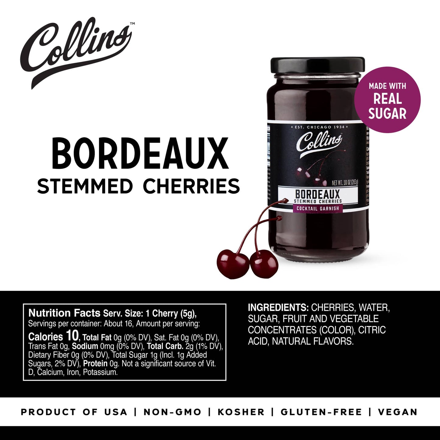 Bordeaux Stemmed Dark Cherries Cocktail Garnish 10 oz