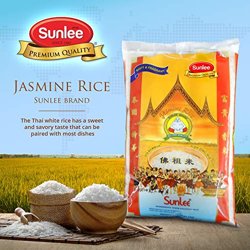Sunlee Thai Jasmine Rice - 5 Lbs. Long Grain White Rice, Aromatic Thai Hom Mali, Great for Vegans & Vegetarians, Naturally Gluten-Free