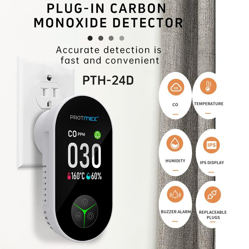 Protmex Portable Carbon Monoxide Detectors & Natural Gas Detector Plug In, Temperature Humidity Sensor Built-In, Gas & CO Monitor Alarm Sound Warning for Kitchen/Garage/Travel