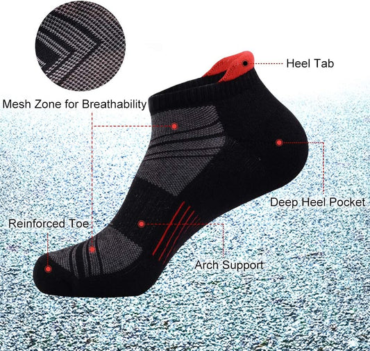 Mens Ankle Low Cut Athletic Tab Socks for Men Sport Comfort Cushion Sock 6 Pack