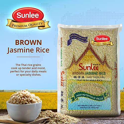 Sunlee Brown Jasmine Rice - 5 lbs Long Grain Brown Rice, Fragrant Aroma, Great for Vegans & Vegetarians, Naturally Gluten-Free