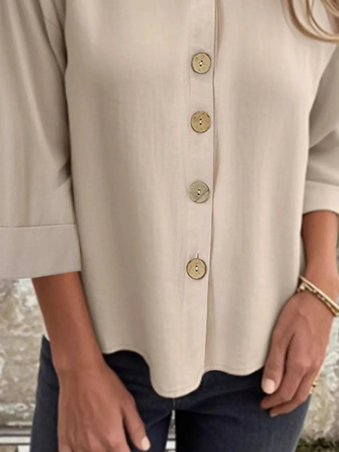 Button-Front 3/4 Sleeve Plus Size Casual Top