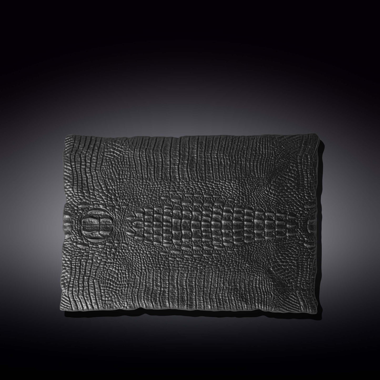 Wilmax Porcelain Set Of 2 Black Porcelain Slate look Rectangular Serving Dish With Crocodile Skin Texture. 11.75" inch X 8.25" inch