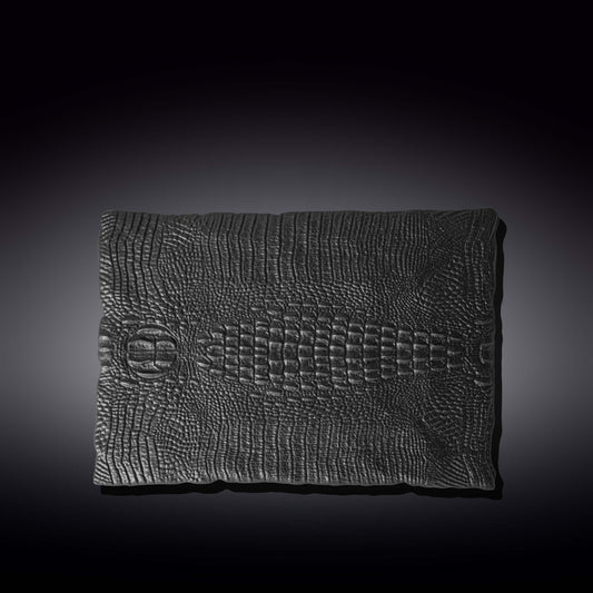 Wilmax Porcelain Set Of 2 Black Porcelain Slate look Rectangular Serving Dish With Crocodile Skin Texture. 11.75" inch X 8.25" inch