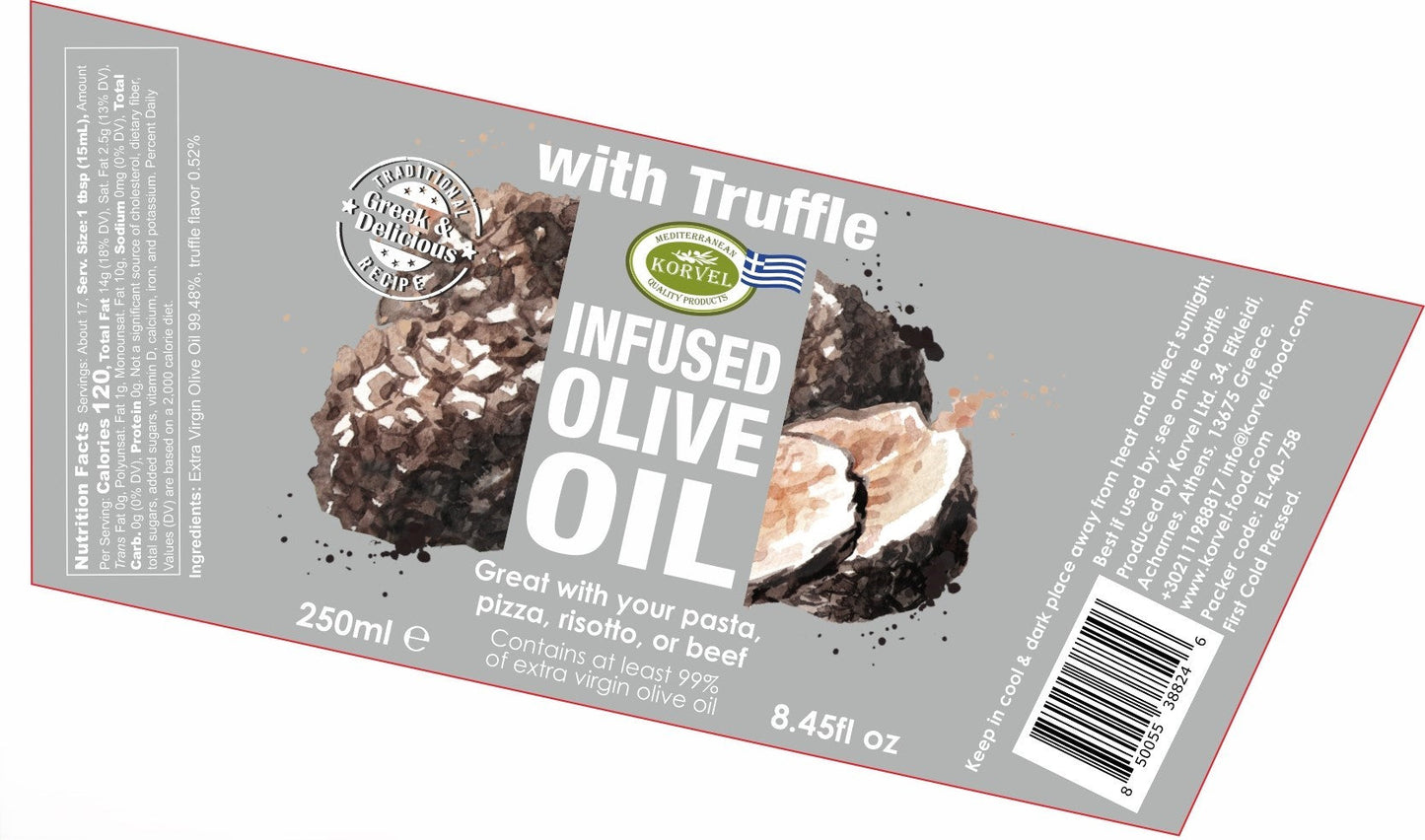 KORVEL Greek Extra Virgin Olive Oil with Truffle - 8.45 fl oz (250ml) - 2 Pack