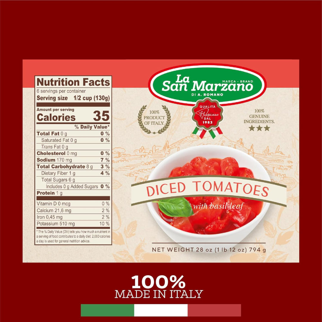 La San Marzano, Italian Diced Chopped Crushed Tomatoes 6 x Can 28 Oz
