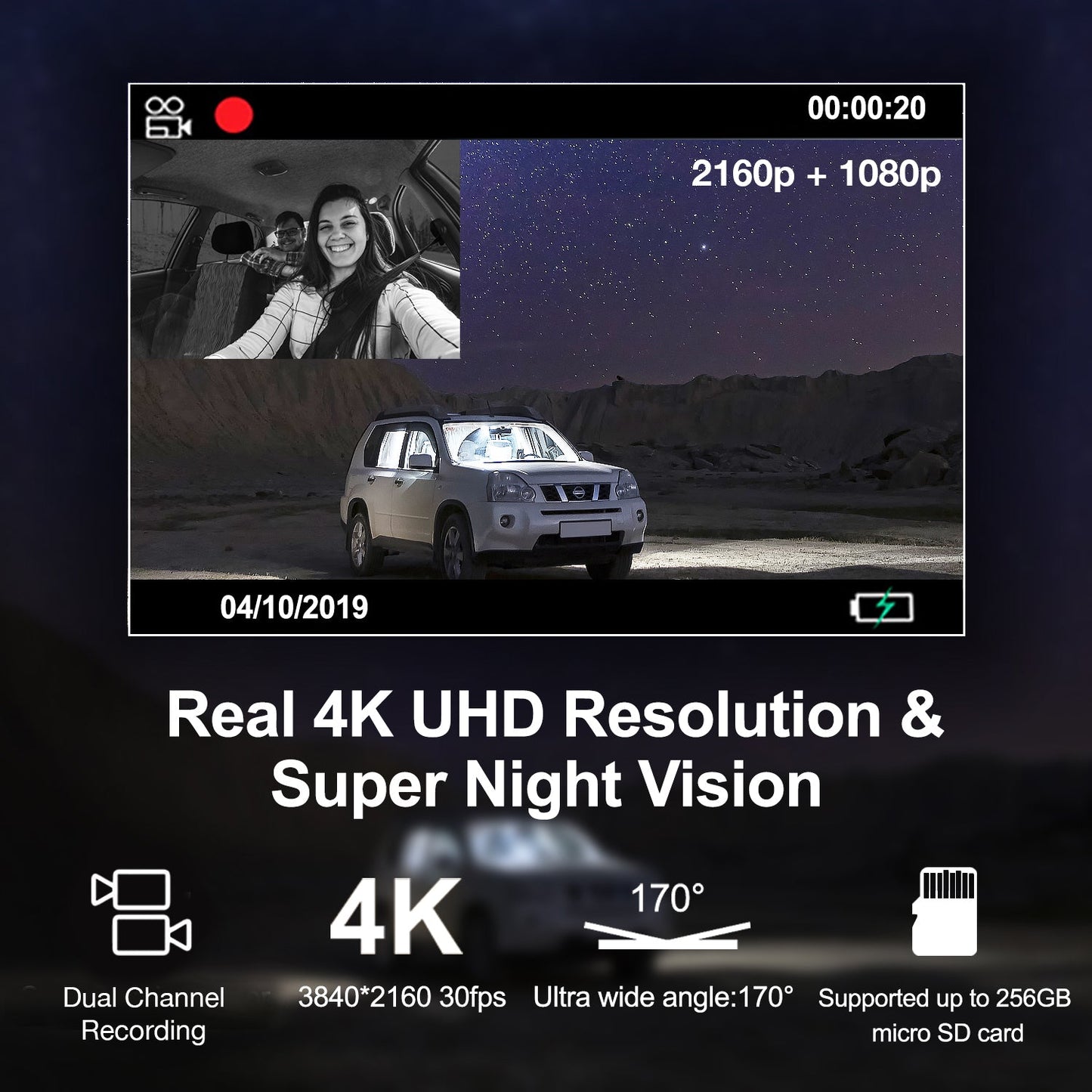 REXING V5C Plus Dash Cam Front 4K & 1080p Cabin Camera w/ Modular Capabilities, WiFi, and GPS