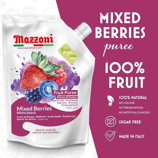 Mazzoni, Forest Berries Puree, 100% Pure Forest Berries, Just Fruit, No Sugar Added, 2.2 lb