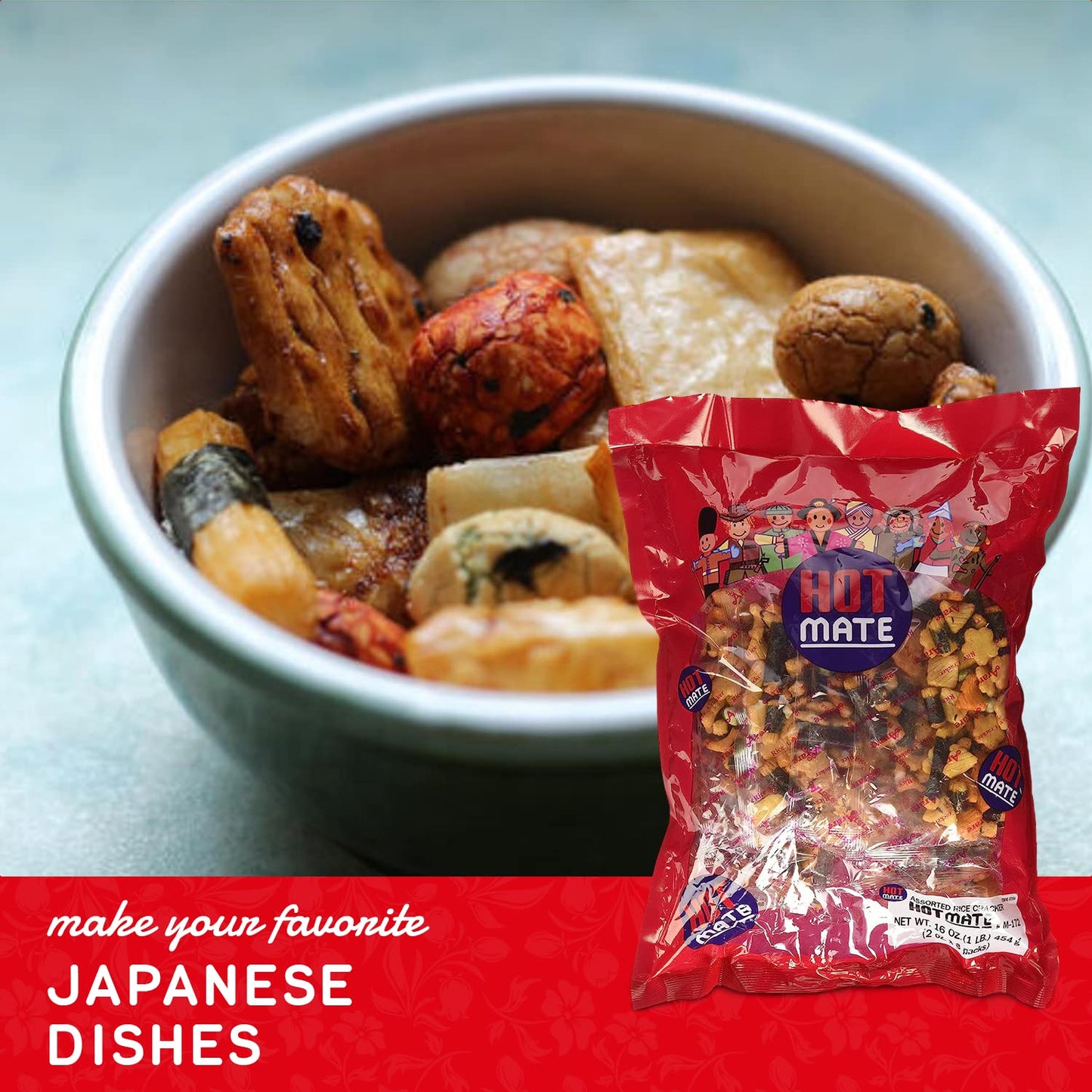 Shirakiku Hot Mate Japanese Rice Crackers - Arare Mix with Wasabi Peas (16 oz)