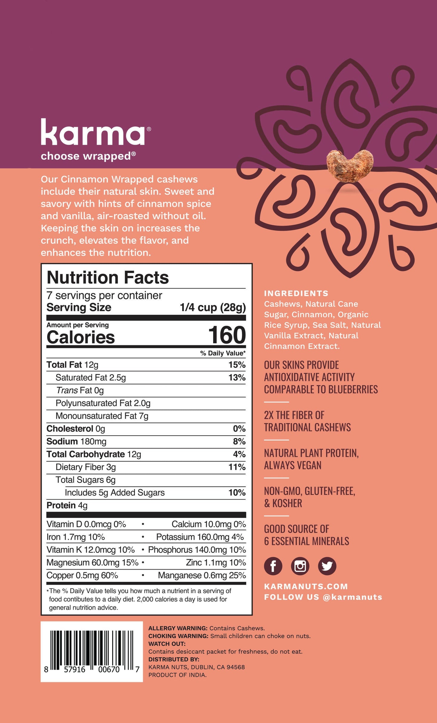 Karma Cinnamon Wrapped Cashews