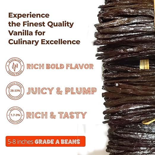 25 Premium Vanilla Beans Grade A – Gourmet Vanilla Pods for Baking & Extract