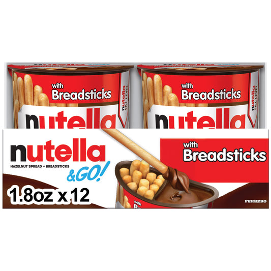 Nutella & GO! - Hazelnut Spread with Breadsticks, 12 Pack Snack Cups (1.8 oz Each)
