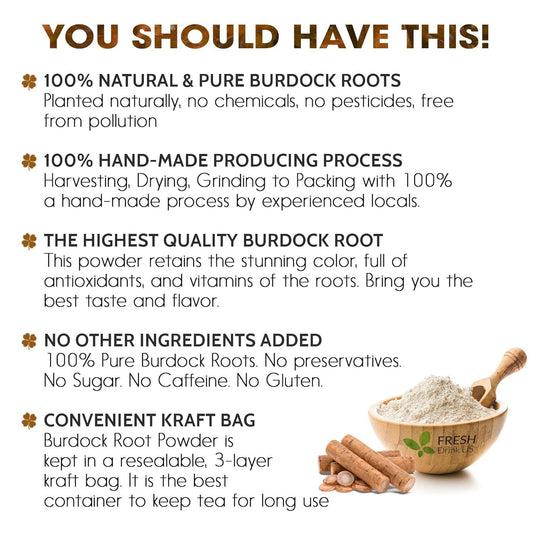 Burdock Root Powder, Burdock Root Extract, 100% Natural & Pure from Burdock Root, Burdock Root Herbal Tea, No Additives, No Caffeine, Vegan