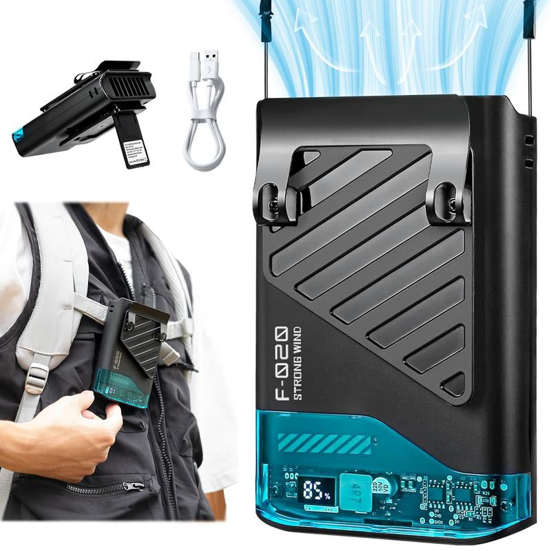 2025 AI Portable Waist Fan Rechargeable with LED Display & 40H Runtime 5 Speed 10000RPM Cooling Personal Clip Fan 33Ft/S Wind Speed Neck Fan for Outdoor Work Camping Farm Jobsite Multi-Use Thin Light Strotig