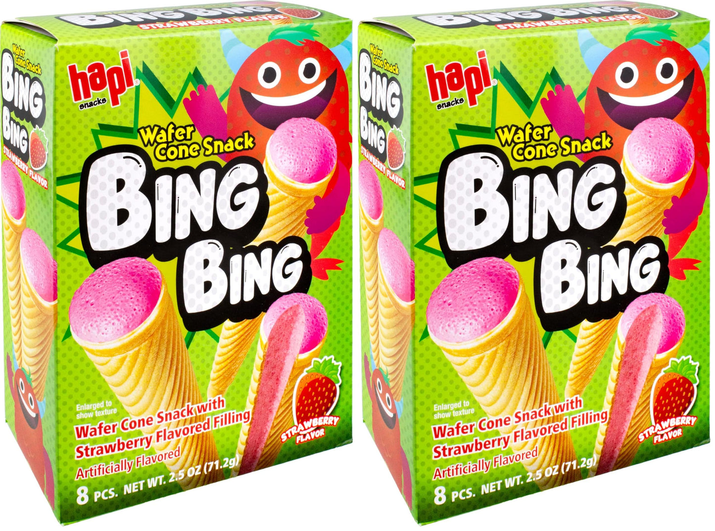Hapi Bing Bing Cone Snack - Crispy Wafer Cones with Strawberry Cream Filling (2.5 oz)