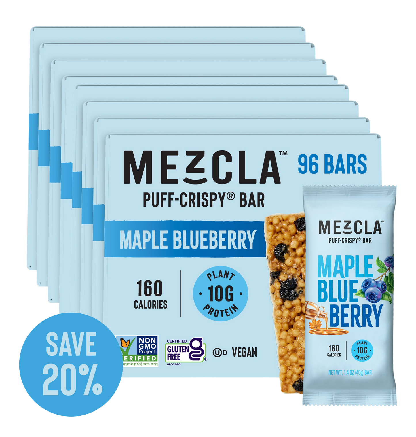 Mezcla Maple Blueberry Bars - 12 bars x 1.4 oz case