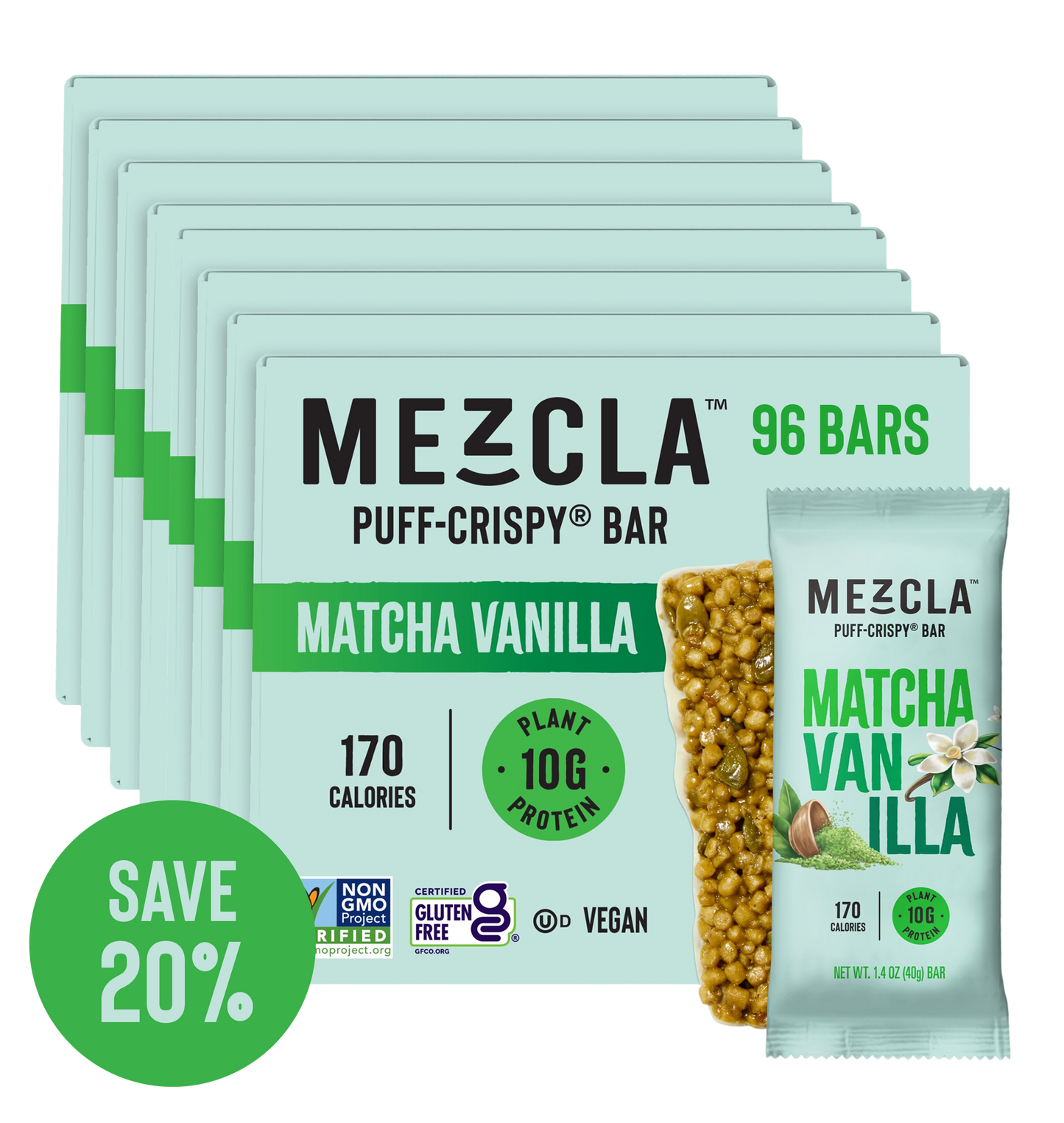 Mezcla Matcha Vanilla Bars - 12 bars x 1.4 oz case