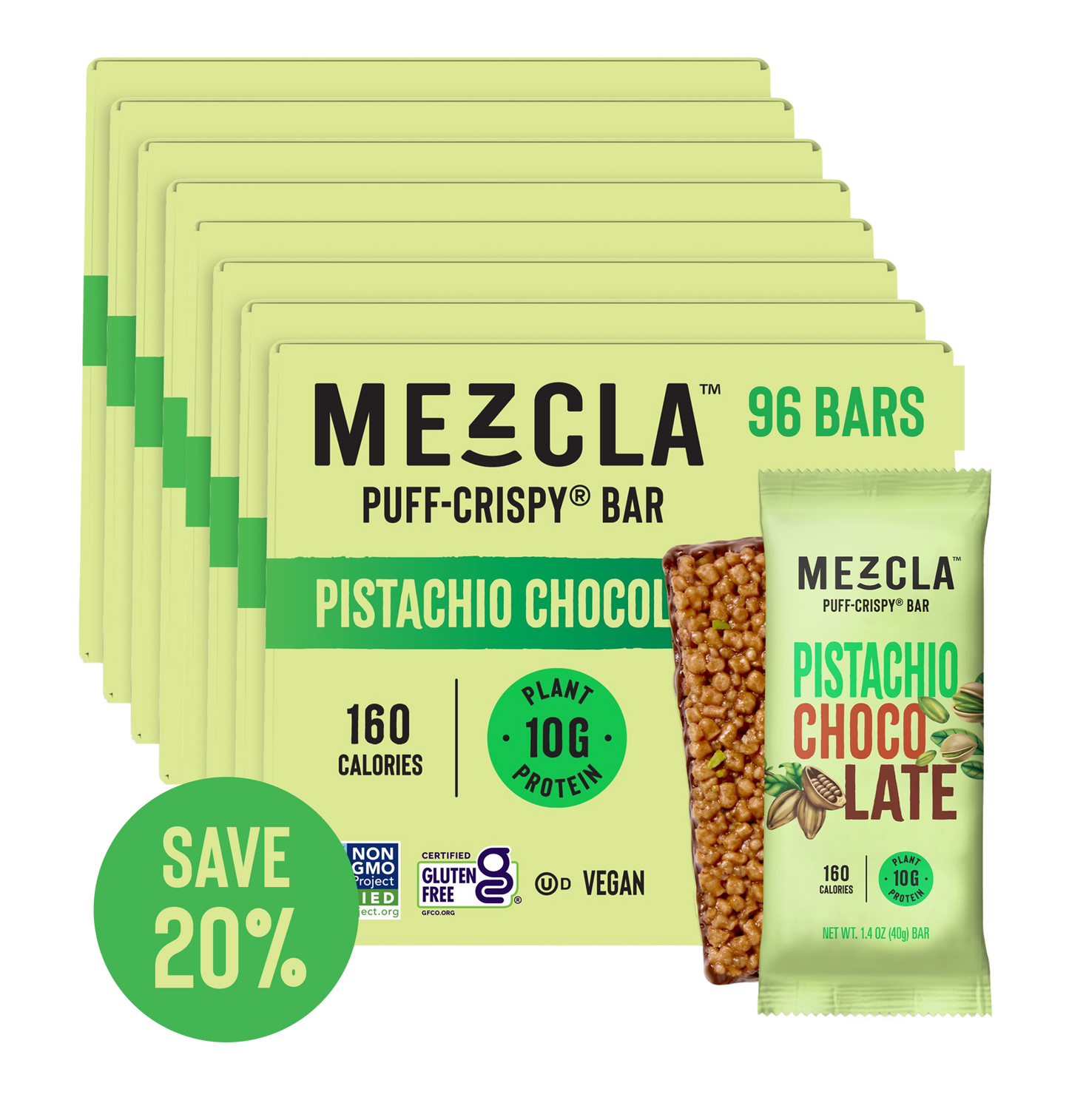 Mezcla Pistachio Chocolate Bars - 12 bars x 1.4 oz case