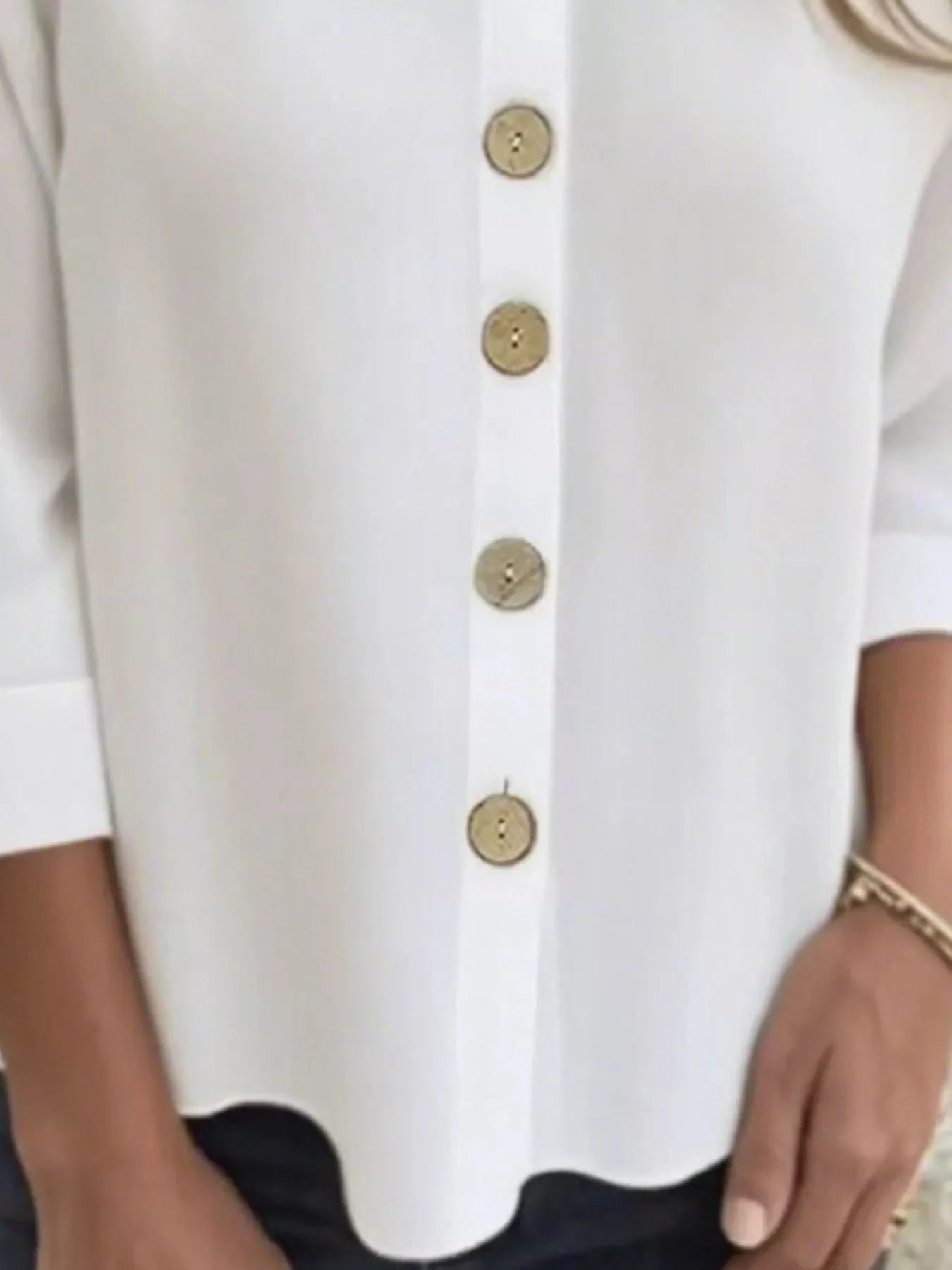 Button-Front 3/4 Sleeve Plus Size Casual Top