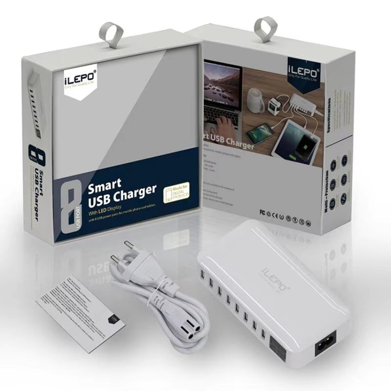 60W 8 Port USB Fast Charger QC3.0 HUB Smart Quick Charge with LED Display Multi USB Charging Station Mobile Phone Desktop Home