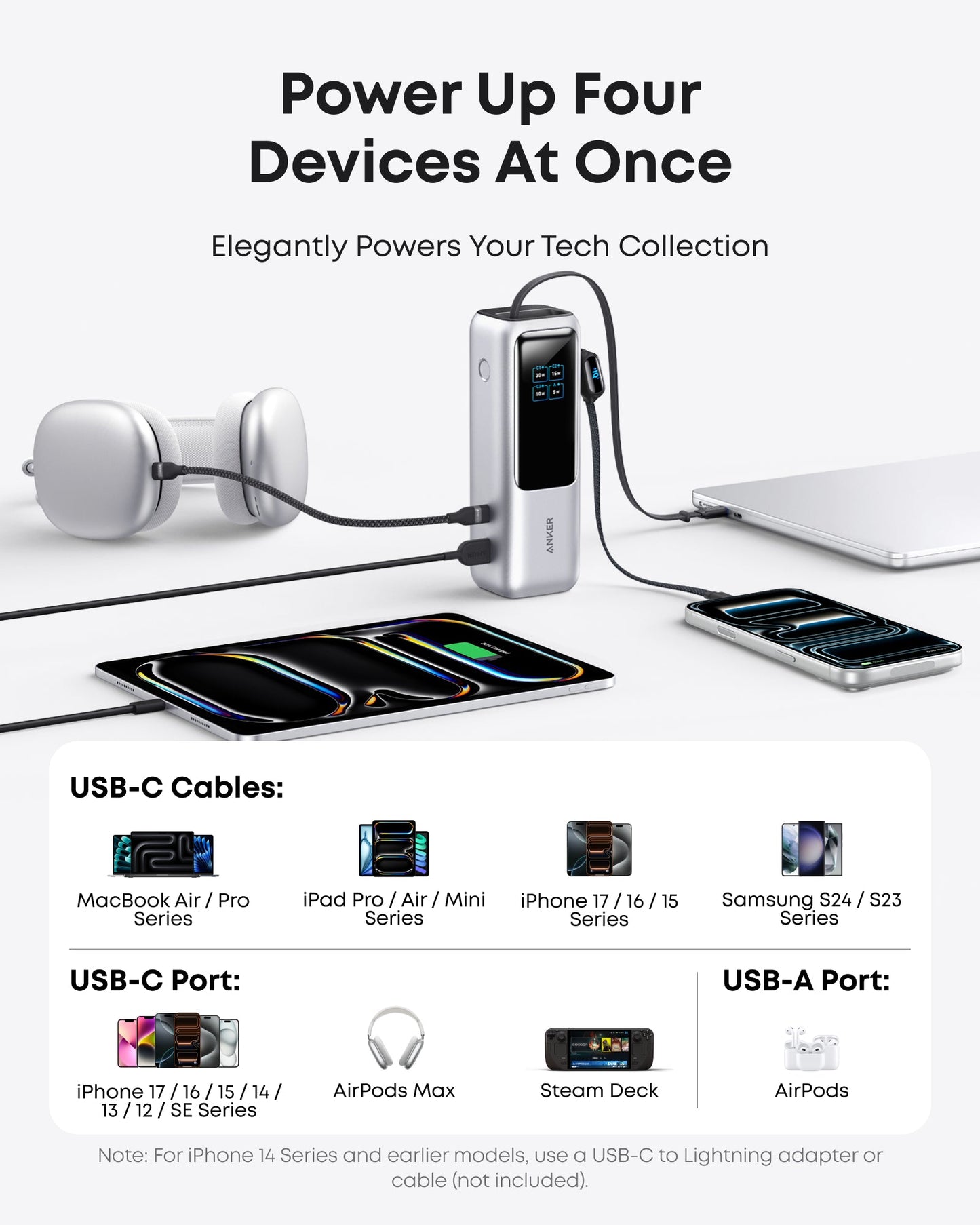 Anker Laptop Power Bank (25K, 165W, Built-In and Retractable Cables)