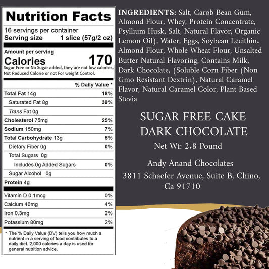 Andy Anand Sugar-Free Dark Chocolate Chip Cake, 9-Inch, 2.8 lb – Diabetic-Friendly, No Preservatives, Gourmet Perfectly Boxed Birthday Gift