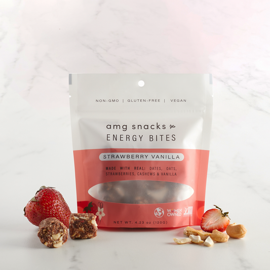 AMG Snacks Strawberry Vanilla Energy Bites Pack - 6 Packs x 4 oz case