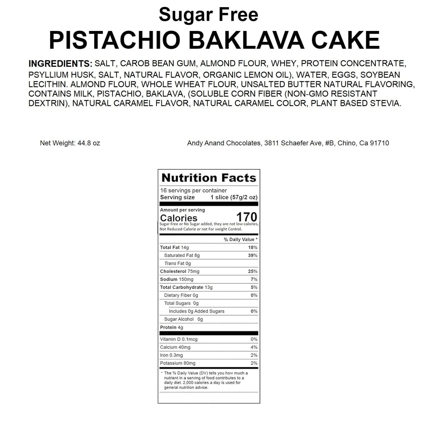 Andy Anand Sugar Free Baklava Pistachios Cake: A Heavenly Fusion, California's Fresh Bakeries That Deliver Sugar Free Cakes (9-inch, 2.8 lbs)