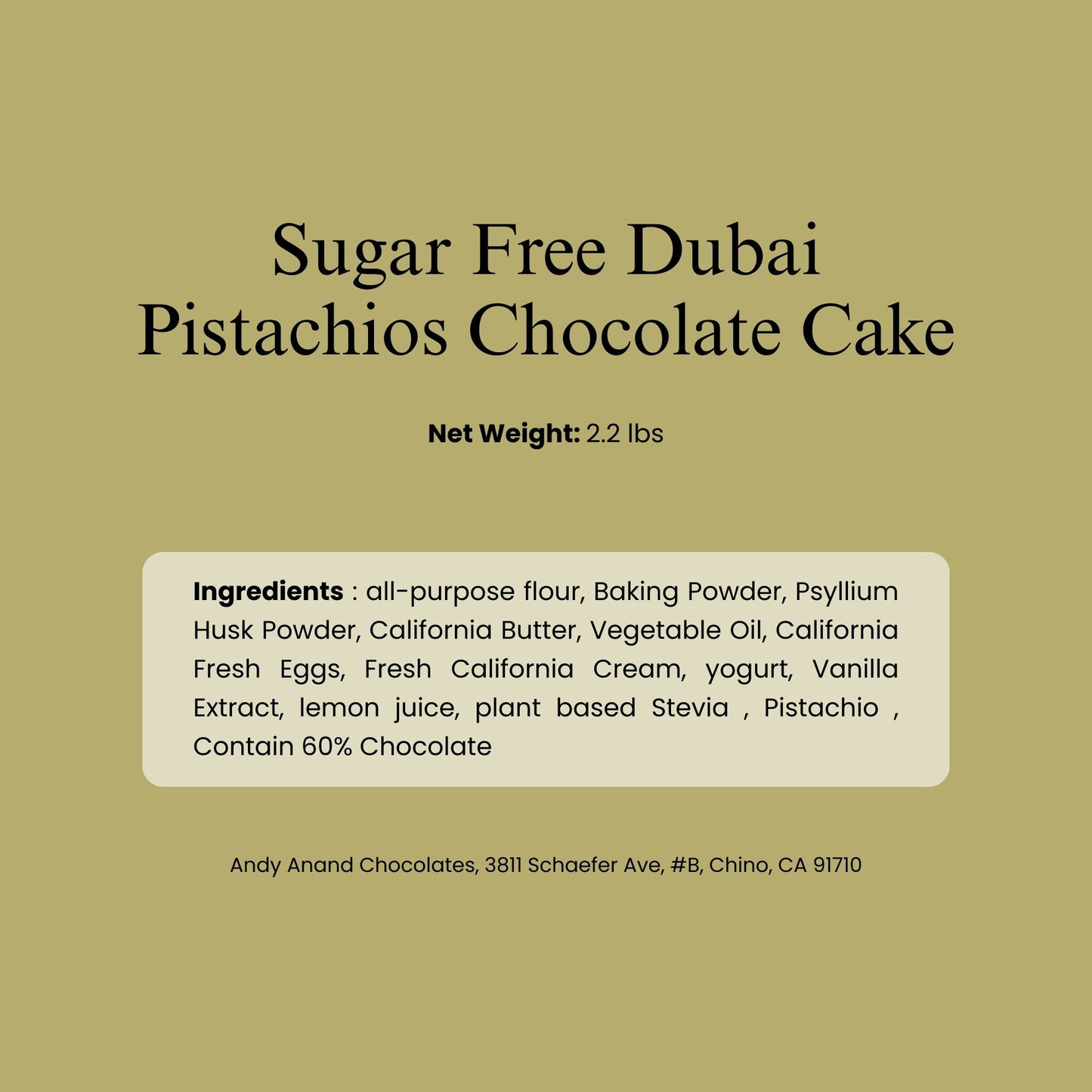 Andy Anand Sugar-Free Dubai Pistachio Chocolate Cake, 2.2 lb – Kataifi, Pistachio Cream, Keto & Diabetic-Friendly Viral Birthday Gift Box