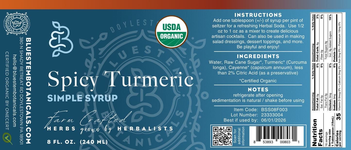 Spicy Turmeric Simple Syrup - Organic