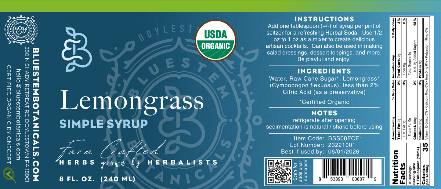 Lemongrass Simple Syrup - Organic